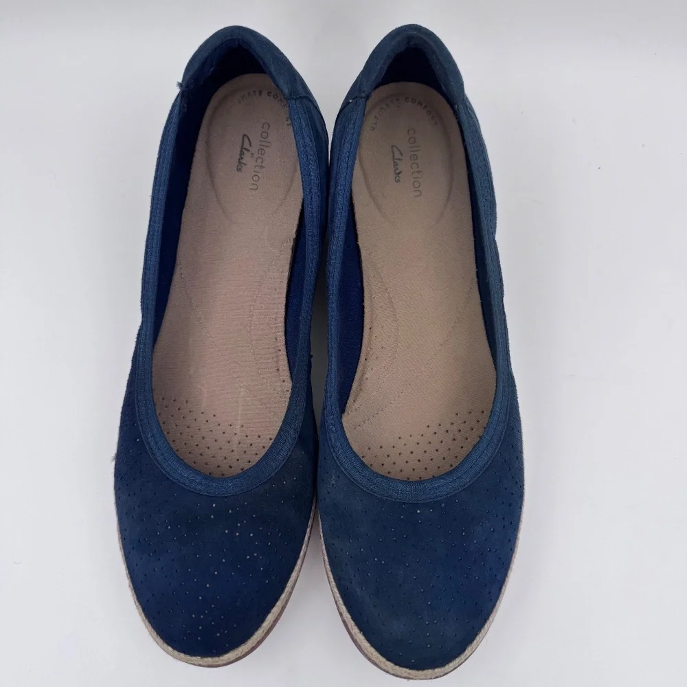 Clarks Collection Mira Tide Navy Blue Suede Espadrille‎ Loafers Flats Women 10M